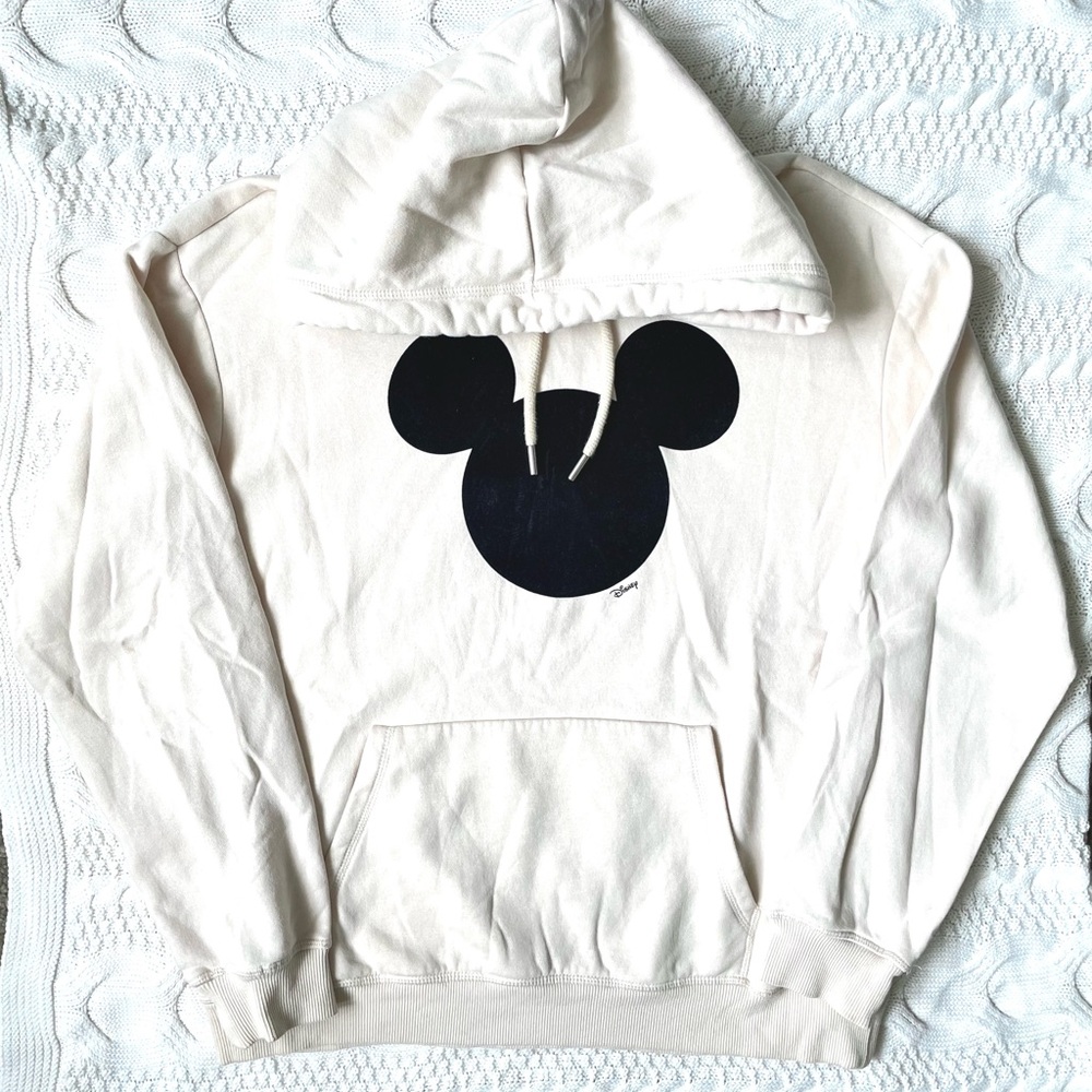H&M Disney Mickey Hoodie XS Cream Cotton Blend Graphic Pullover